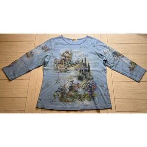 Studio Gem Y2K 90s Women's Summer Garden Print 3/4 Sleeve W Bling Sz L Boho Chic